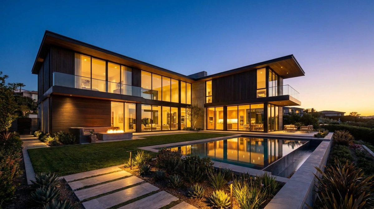 Modern luxury home at dusk